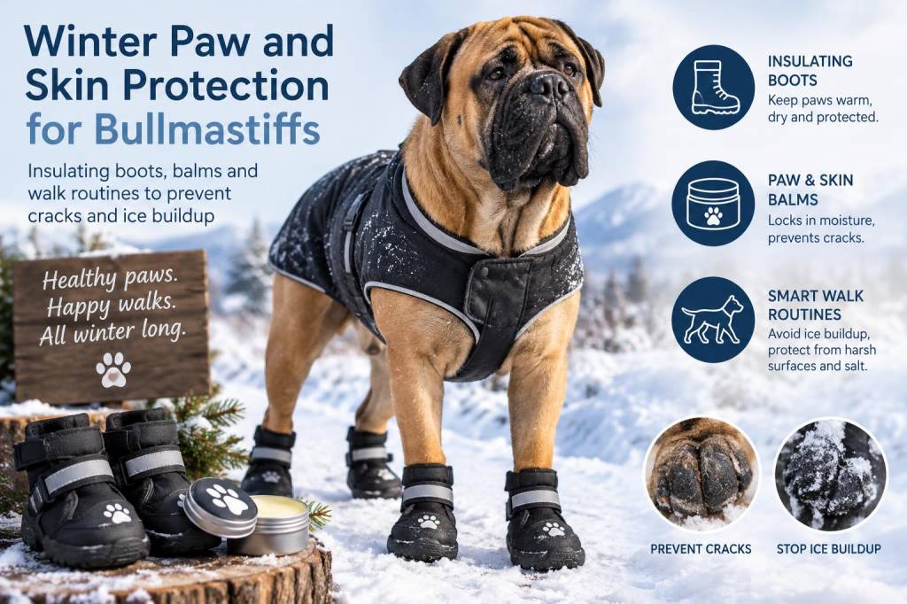 Winter paw and skin protection for bullmastiffs: insulating boots, balms and walk routines to prevent cracks and ice buildup