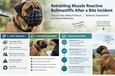Retraining muzzle-reactive bullmastiffs after a bite incident: step-by-step safety protocol, behavior assessment and rehab milestones